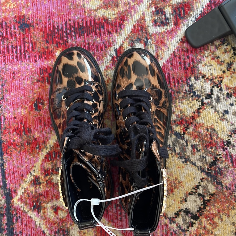 Alex Marie Leopard Print Patent Rhinestone Buckle Boot Size 7.5 - Picture 5 of 9